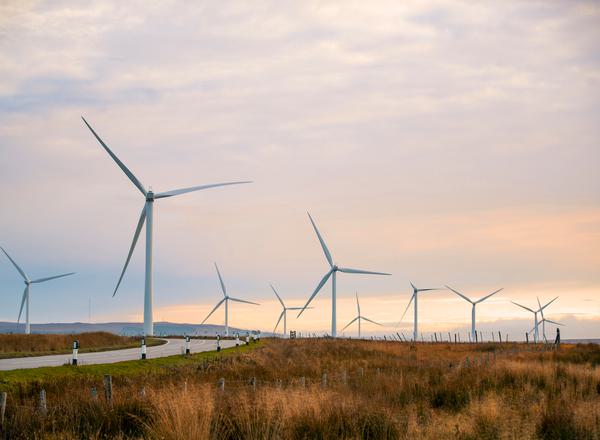 Wind turbines near the Scottish borders on a sunny day