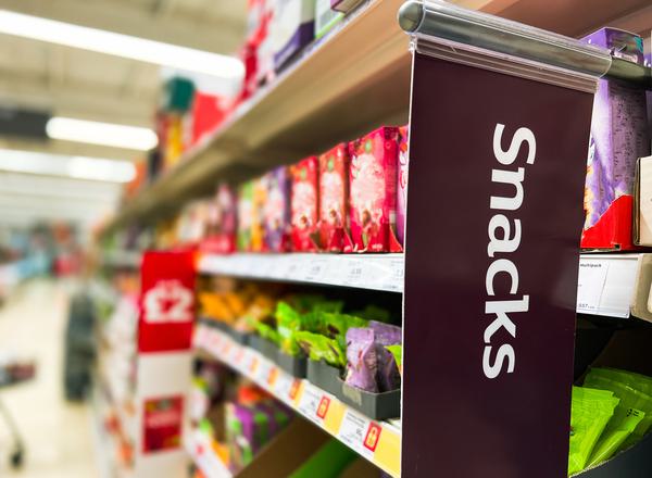 The snack aisle at a supermarket