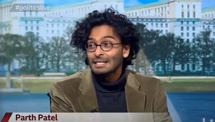 Screenshot of Parth Patel on BBC's Politics Live